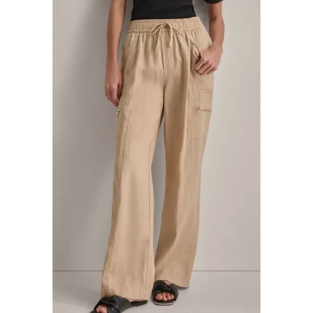 DKNY Pure Linen Drawstring Cargo Pants | Womens XL, sandalwood NEW! - Picture 1 of 12